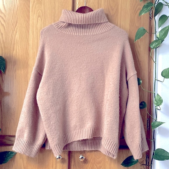 Blush Pink Korean Turtleneck Oversized Sweater - Picture 2 of 4